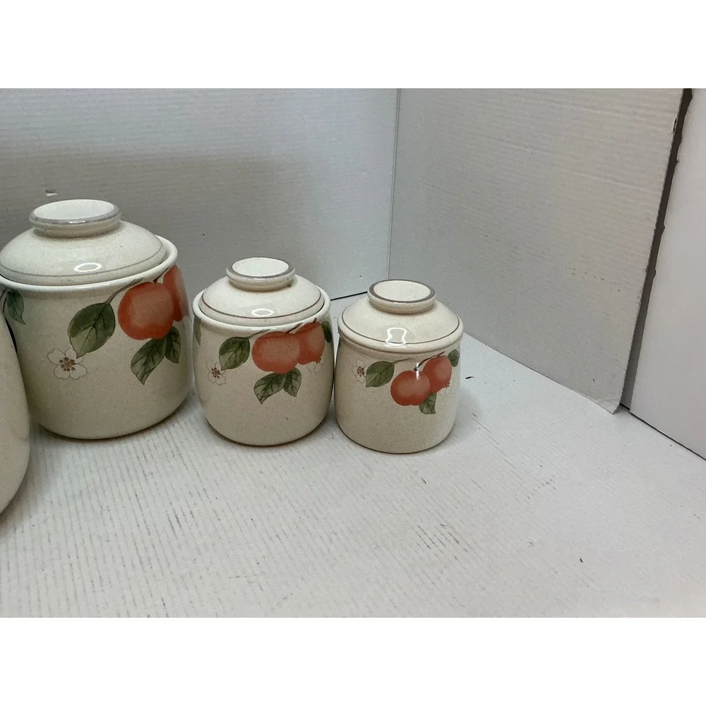 Mikasa Vintage Canister Set Fruit Panorama Country Classics 4pc Stoneware Cream